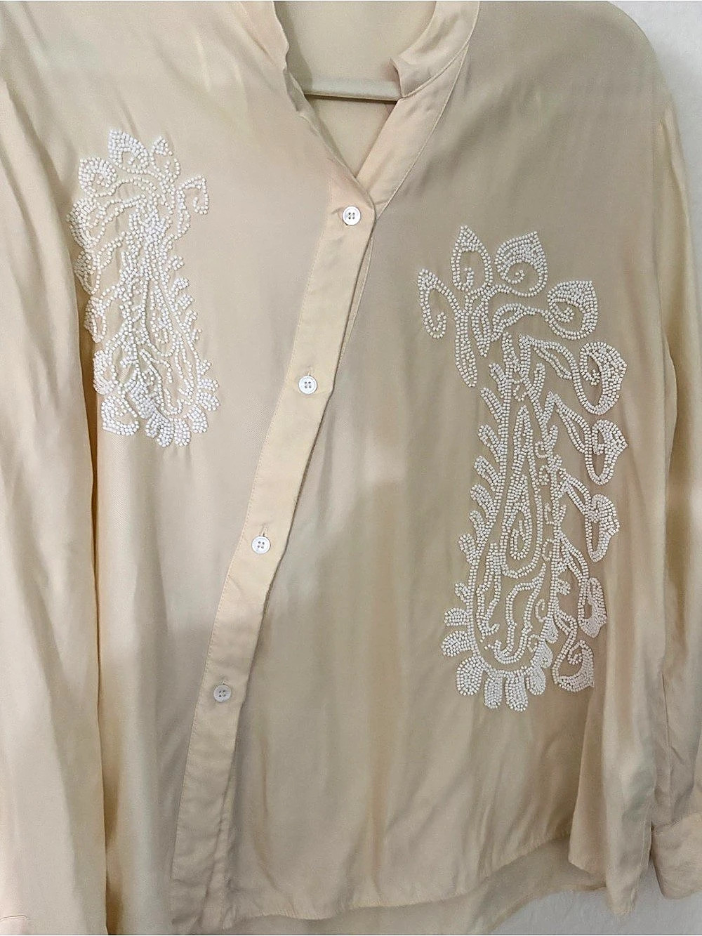 Zara Beaded Blouse in Beige Size XS Like New